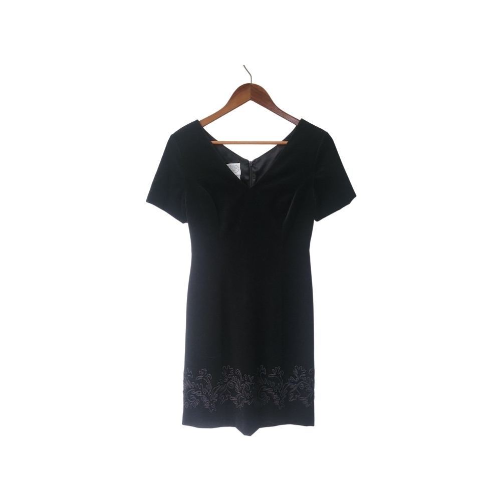 Vintage Laura Ashley Black Velvet V-Neck Sheath Dress Sz 4